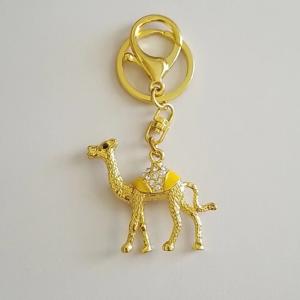 Gold Tone Rhinestone Camel Keychain